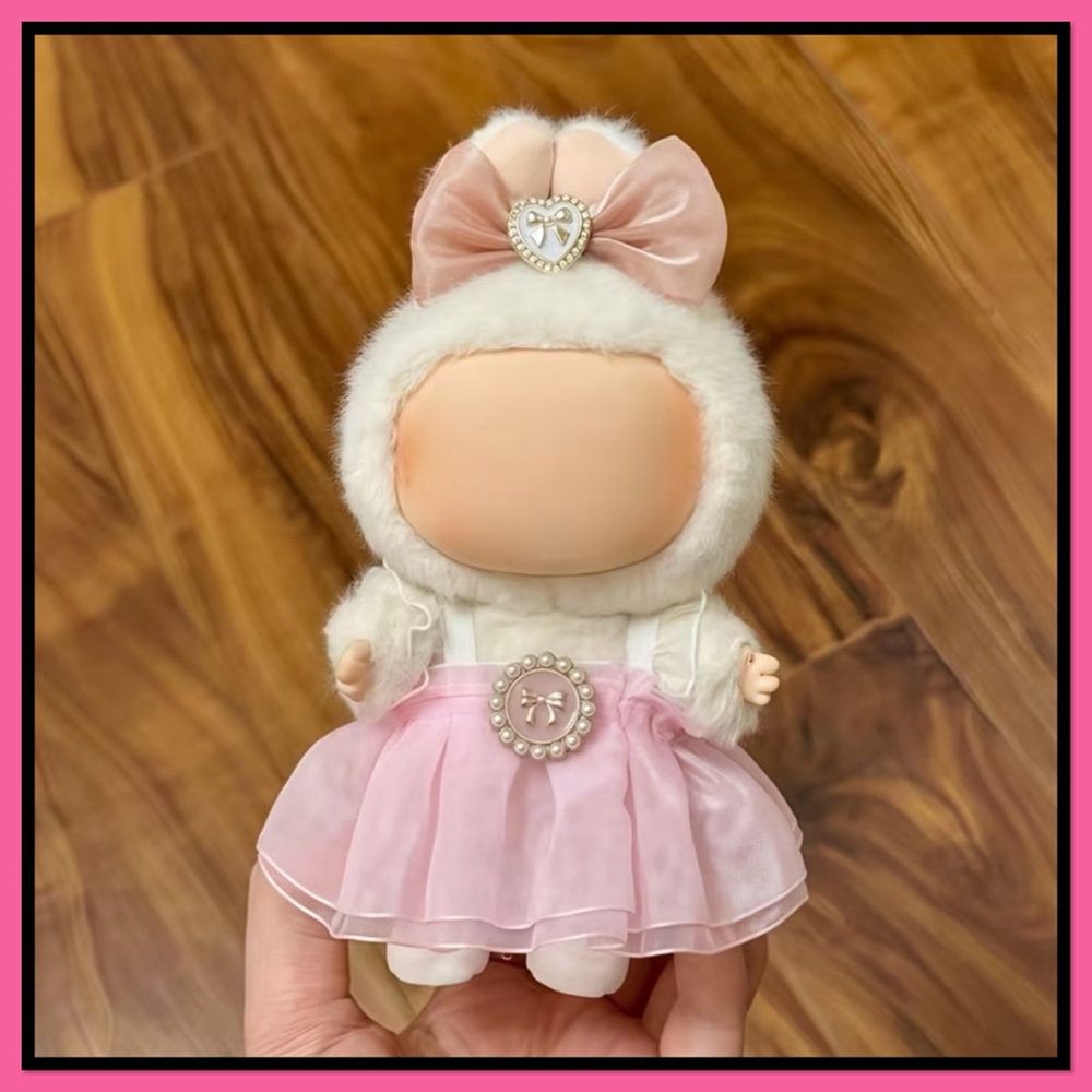 Labubu Adorable Pink and White Dress and Hairbow with Bling